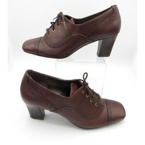 Women's Naturalizer Brown Lace-Up Square Toe Brogue Heels Size 7.5W